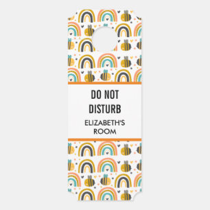 Do Not Disturb Bumble Bee and Rainbows Pattern Door Hanger