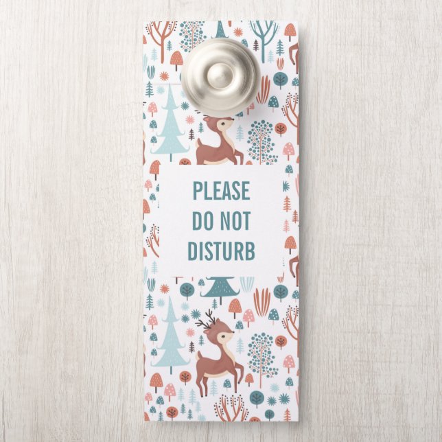 Do Not Disturb Cute Deer in a Forest Pattern Door Hanger (On Knob)