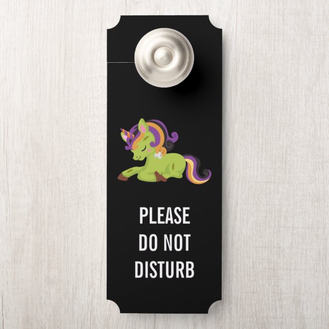 Do Not Disturb Cute Frankenstein Unicorn Halloween Door Hanger (On Knob)