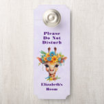 Do Not Disturb Cute Giraffe with Floral Crown Door Hanger<br><div class="desc">A door hanger which says: Do Not Disturb (text can be changed / personalized) with a whimsical watercolor illustration featuring a giraffe face wearing a pretty spring floral crown. Colourful and cute.</div>