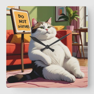 Do not Disturb Fat Cat Funny Square Wall Clock