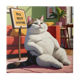 Do not Disturb Fat Cat Funny Tile