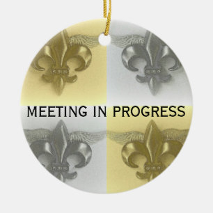 DO NOT DISTURB - FLEUR DE LIS, SOFT GOLD AND SILVE CERAMIC ORNAMENT