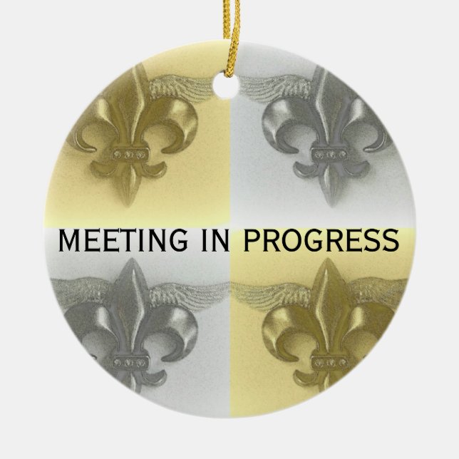 DO NOT DISTURB - FLEUR DE LIS, SOFT GOLD AND SILVE CERAMIC ORNAMENT (Front)