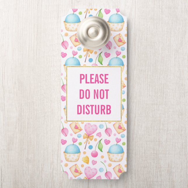 Do Not Disturb Hearts and Cupcakes Pattern Door Hanger (On Knob)