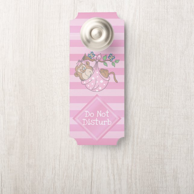 Do Not Disturb - Pink - Monkey Baby Door Hanger (On Knob)