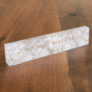 Do Not Disturb Sign White Marble Gold Business Nameplate