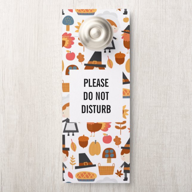 Do not Disturb Thanksgiving Pilgrims Pattern Door Hanger (On Knob)