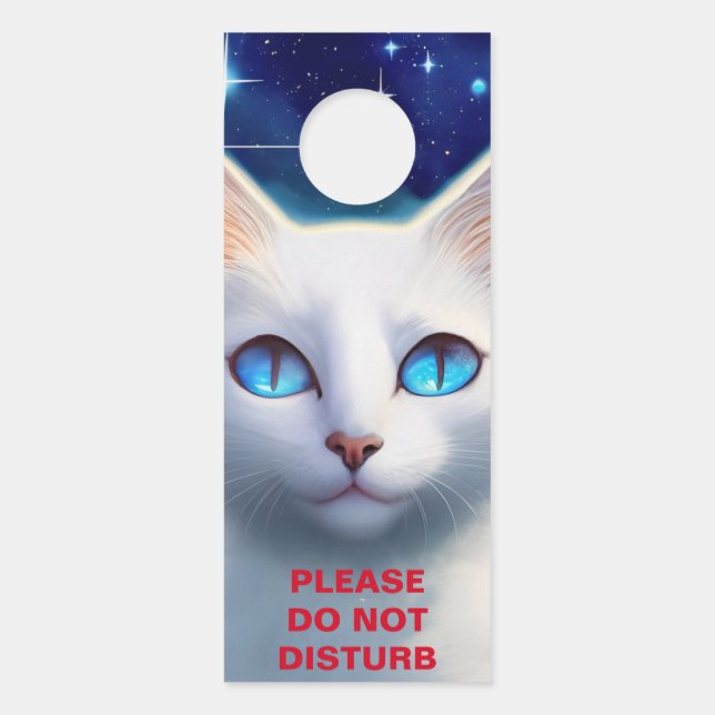 Do Not Disturb White Cat Kids Door Hanger (Front)