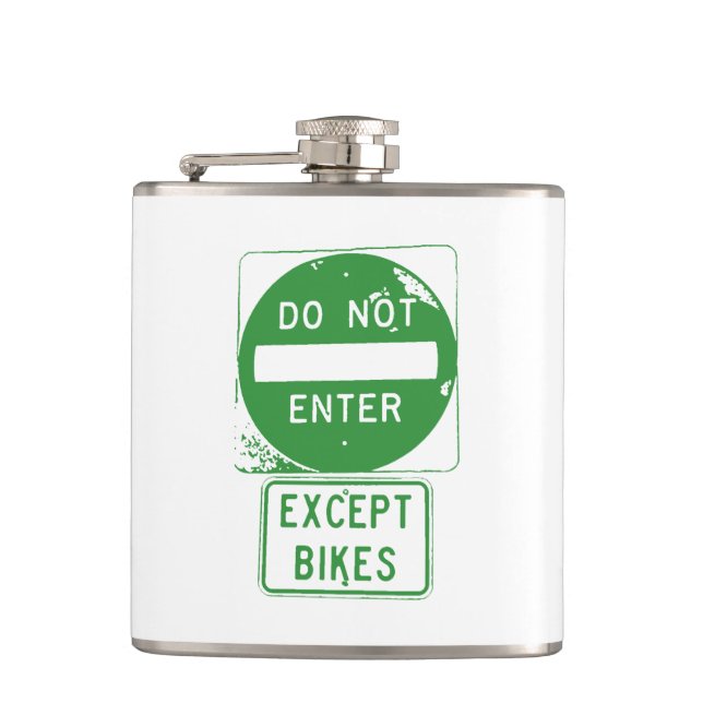 Do Not Enter Except Bikes Hip Flask (Front)