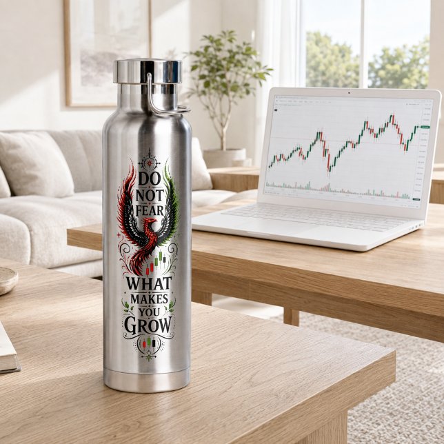 Do Not Fear What Makes You Grow Trader Mindset Water Bottle (Product shown in an AI-assisted illustrative lifestyle setting.)
