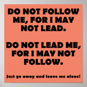 Do Not Follow Or Lead Funny Poster Sign