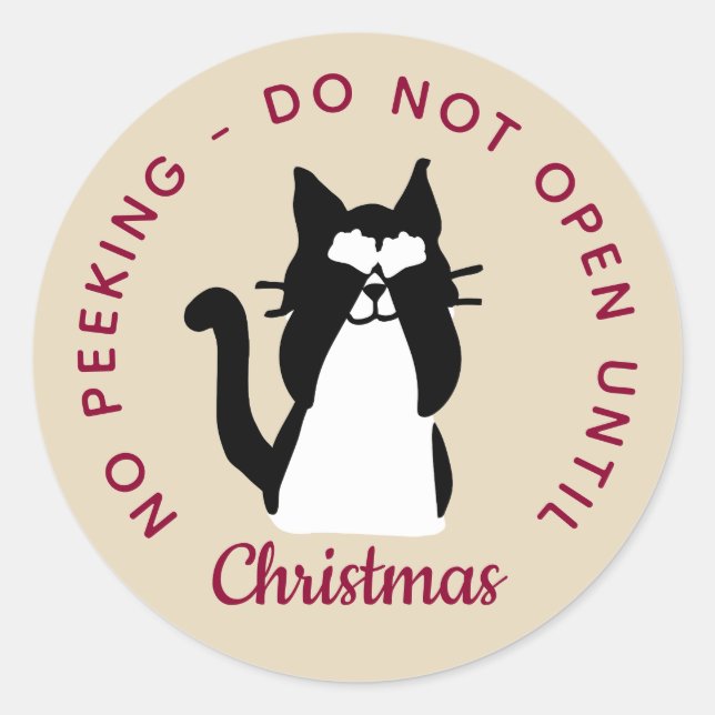 Do Not Open Until Christmas Peekaboo Kitty Cat Classic Round Sticker (Front)