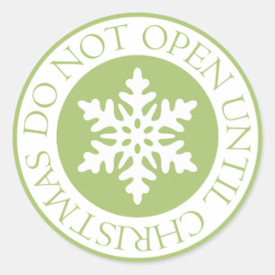 Do Not Open Until Christmas Snowflake Lime Green Classic Round Sticker