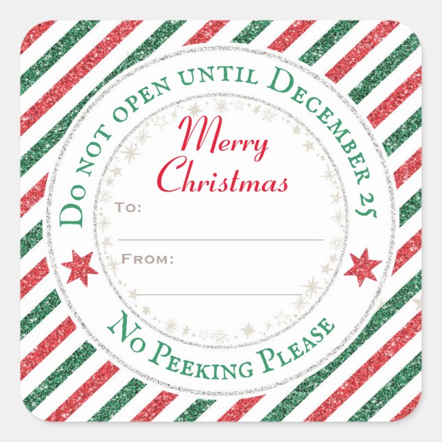 Do Not Open Until December 25 Present Gift Square Sticker (Front)