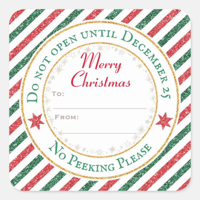 Do Not Open Until December 25 Present Gift Square Sticker (Front)