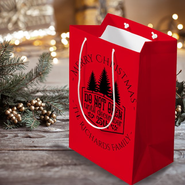Do Not Open Until December 25th Christmas Family   Medium Gift Bag (Do not Open until - Red Personalized Christmas Medium Gift Bag)