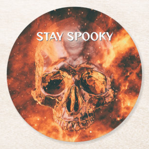 Do Not Use This. Flaming skull in space Round Paper Coaster