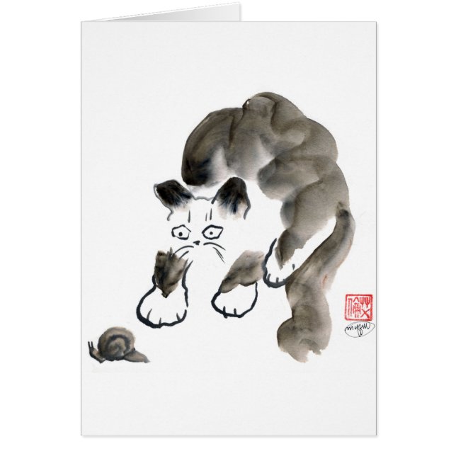 Do Snails Sting? Sumi-e kitten and snail (Front)