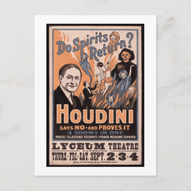 Do spirits return? Houdini says no Postcard (Front)