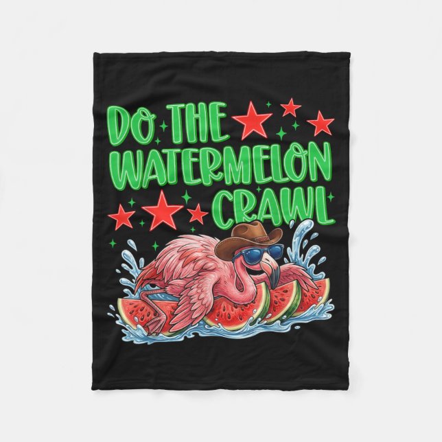 Do The Watermelon Crawl Funny Flamingo Cowboy Fleece Blanket (Front)