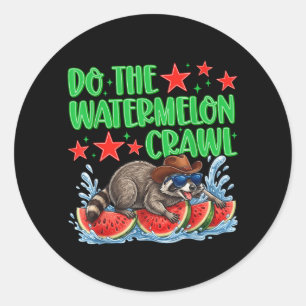 Do The Watermelon Crawl Funny Raccoon Cowboy Classic Round Sticker