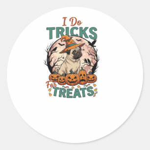 Do Tricks Treats Halloween Pug Witch Hat Pumpkins_ Classic Round Sticker