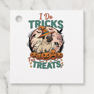 Do Tricks Treats Halloween Pug Witch Hat Pumpkins_ Favour Tags
