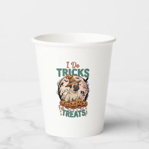 Do Tricks Treats Halloween Pug Witch Hat Pumpkins_ Paper Cups