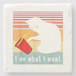 Do What I Want Vintage Black Cat Red Cup Funny My  Stone Coaster