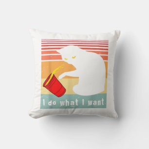 Do What I Want Vintage Black Cat Red Cup Funny My  Throw Pillow