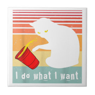 Do What I Want Vintage Black Cat Red Cup Funny My Tile