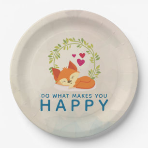 Do What Makes You Happy Sleeping Fox with Hearts Paper Plate