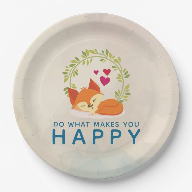 Do What Makes You Happy Sleeping Fox with Hearts Paper Plate (Front)
