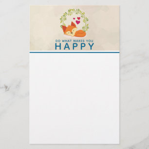 Do What Makes You Happy Sleeping Fox with Hearts Stationery