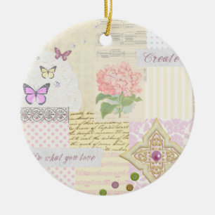 Do what you love - Girly Pink & Cream collage Ceramic Ornament