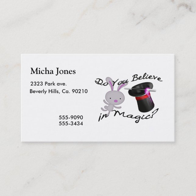 Do You Believe In Magic Top Hat & Rabbit Business Card (Front)