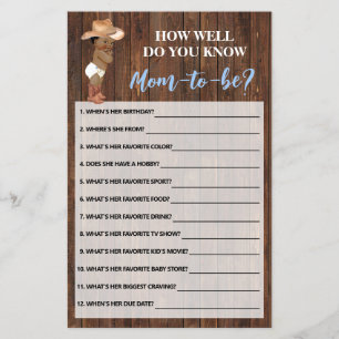 Do You Know Mom AA Cowboy Shower Game Card