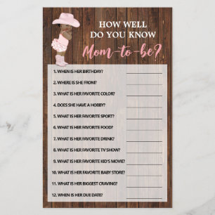 Do You Know Mom AA Cowgirl Shower Game Card