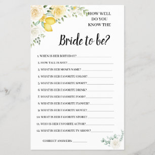 Do you know the Bride Lemon&Roses Shower Game Card