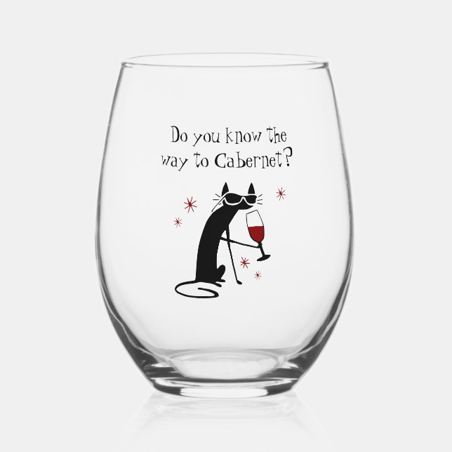 Do You Know the Way to Cabernet? Wine Pun Stemless Wine Glass (Front)