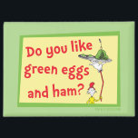 Do You Like Green Eggs and Ham? Magnet<br><div class="desc">This authentic Dr. Seuss design features a memorable moment from the classic children's book. The fun illustration showcases the persistent Sam-I-Am playfully balancing a platter of his famous dish high above his head on a long, bending pole. It includes the iconic question, "Do you like green eggs and ham?", perfectly...</div>