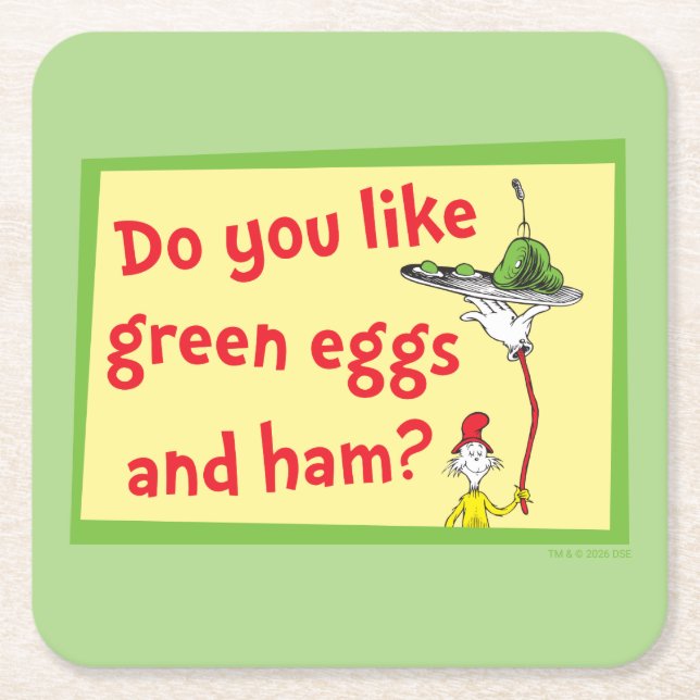 Do You Like Green Eggs and Ham? Square Paper Coaster (Front)
