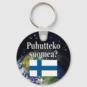 Do you speak Finnish? in Finnish. Flag & Earth Keychain
