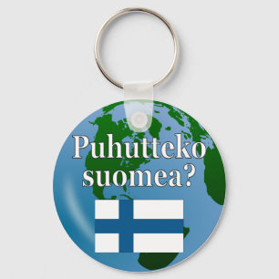 Do you speak Finnish? in Finnish. Flag & globe Keychain