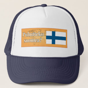 Do you speak Finnish? in Finnish. Flag wf Trucker Hat