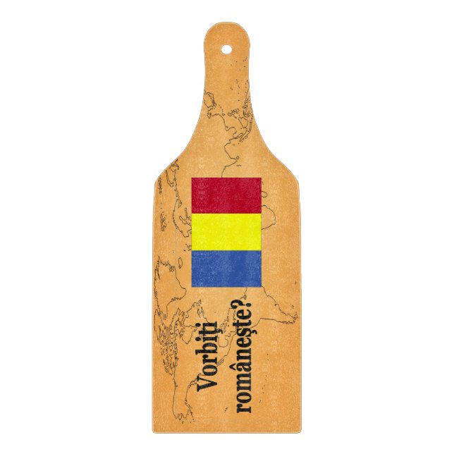 Do you speak Romanian? in Romanian. Flag bf Cutting Board (Front)
