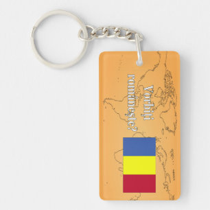Do you speak Romanian? in Romanian. Flag wf Keychain
