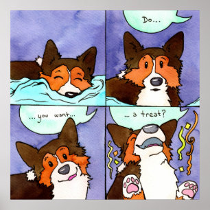 "Do You Want A Treat?" Funny Corgi Comic Poster