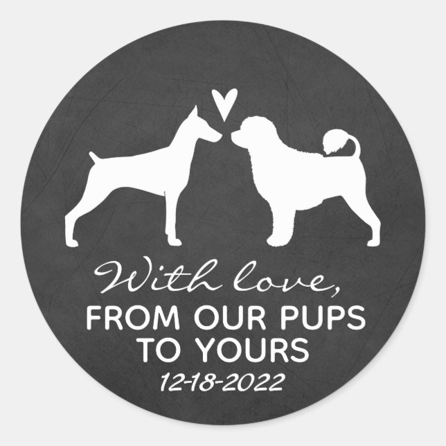 Doberman and Portuguese Water Dog Love Classic Round Sticker (Front)